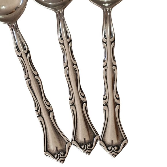 3 Northland model Soup Spoons inches stainless 90s vtg Baroque pierced floral in - Picture 3 of 11